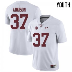 NCAA Youth Alabama Crimson Tide #37 Dalton Adkison Stitched College 2018 Nike Authentic White Football Jersey DJ17I20SR